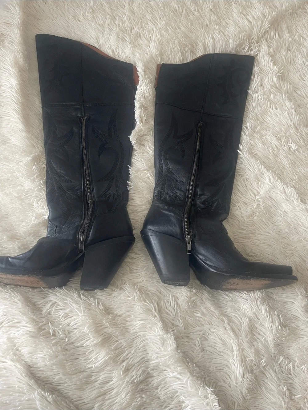 Dan Post Black Over-The-Knee Western Boots with Embroidered Shaft